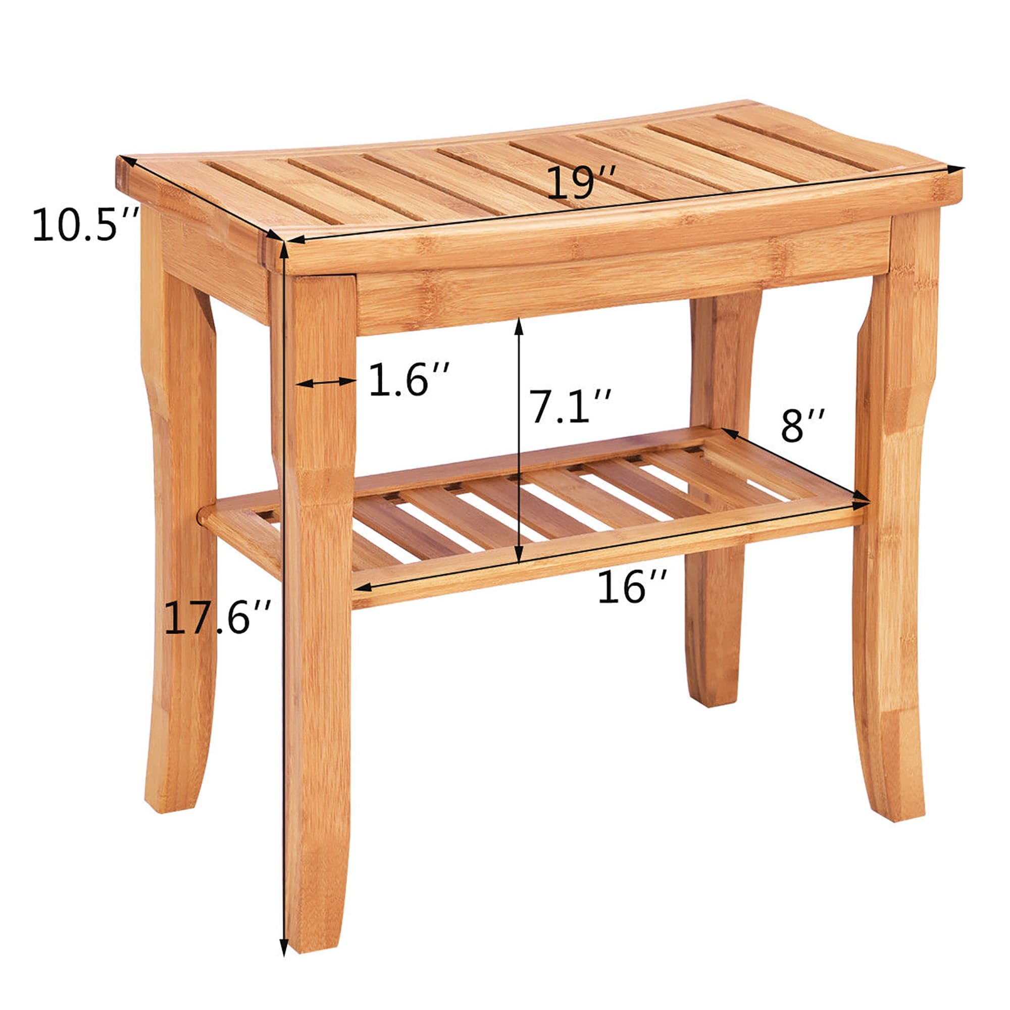 Bamboo Shower Bench Seat Bathroom Spa Chair Seat with Storage Shelf - Natural