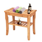 Banc de douche en bambou avec étagère de rangement - Naturel