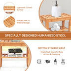 Banc de douche en bambou avec étagère de rangement - Naturel