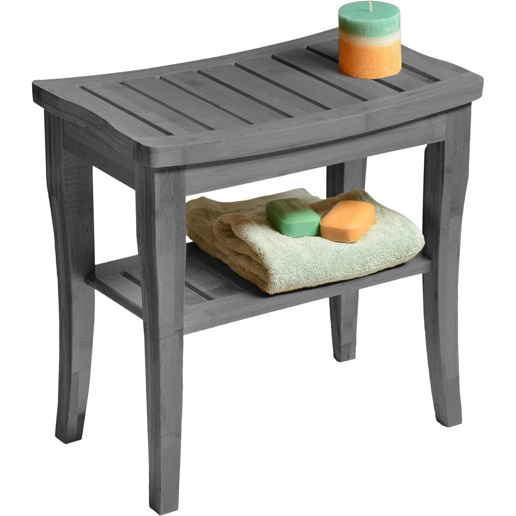 Banc de douche en bambou, tabouret de spa - Siège en bois à 2 niveaux, repose-pieds, tabouret de rasage avec pieds antidérapants et étagère de rangement