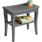 Banc de douche en bambou, tabouret de spa - Siège en bois à 2 niveaux, repose-pieds, tabouret de rasage avec pieds antidérapants et étagère de rangement
