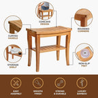 Banc de douche en bambou, tabouret de spa - Siège en bois à 2 niveaux, repose-pieds, tabouret de rasage avec pieds antidérapants et étagère de rangement