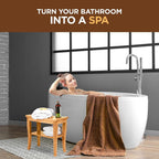 Banc de douche en bambou, tabouret de spa - Siège en bois à 2 niveaux, repose-pieds, tabouret de rasage avec pieds antidérapants et étagère de rangement