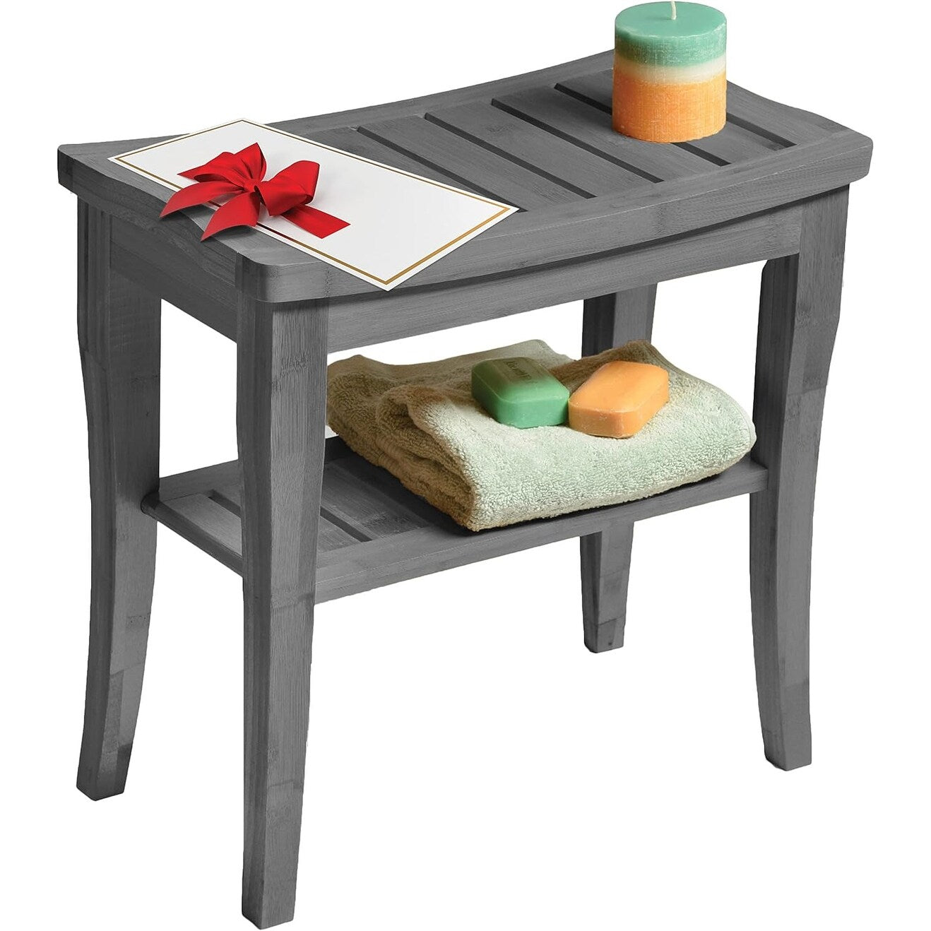 Banc de douche en bambou, tabouret de spa - Siège en bois à 2 niveaux, repose-pieds, tabouret de rasage avec pieds antidérapants et étagère de rangement
