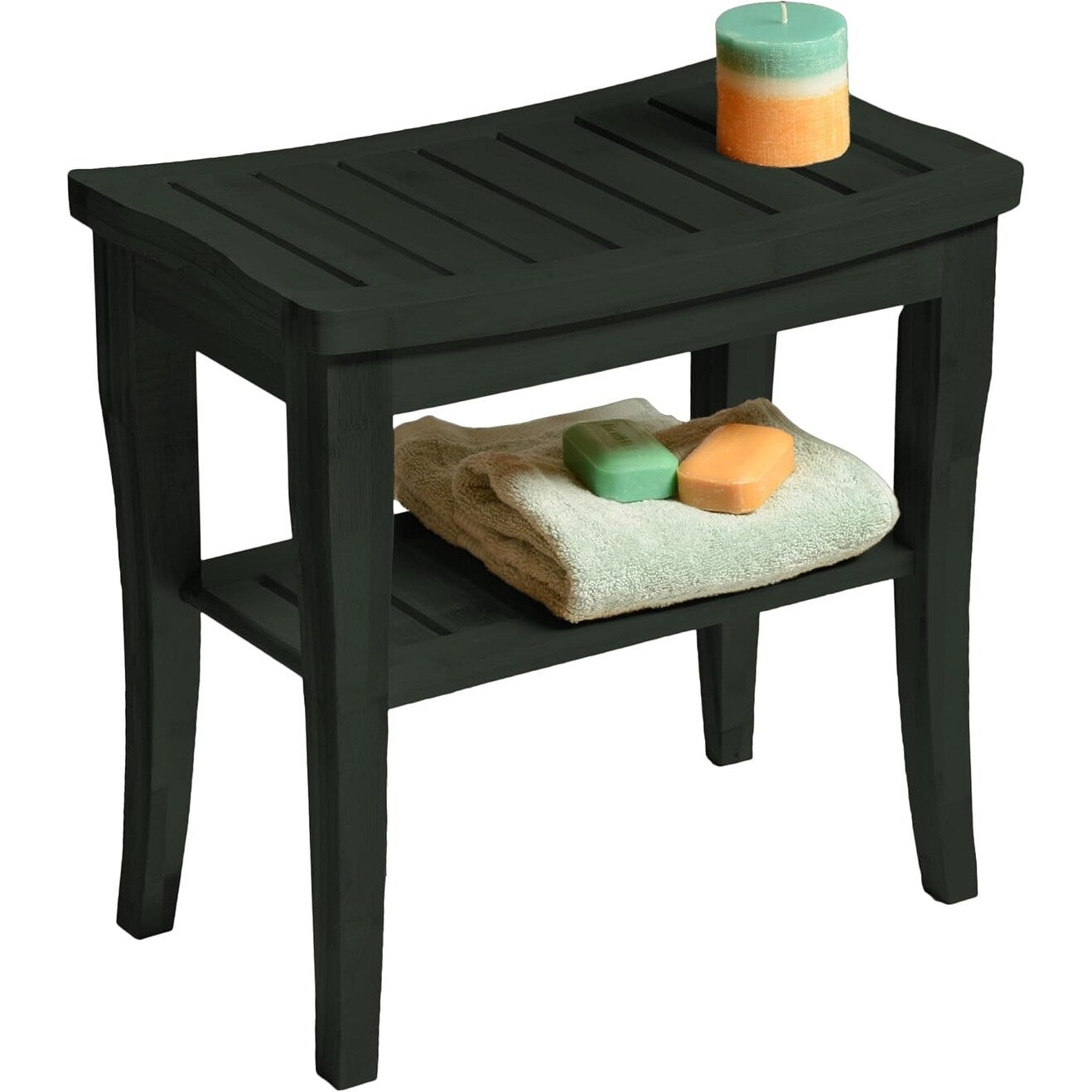 Banc de douche en bambou, tabouret de spa - Siège en bois à 2 niveaux, repose-pieds, tabouret de rasage avec pieds antidérapants et étagère de rangement