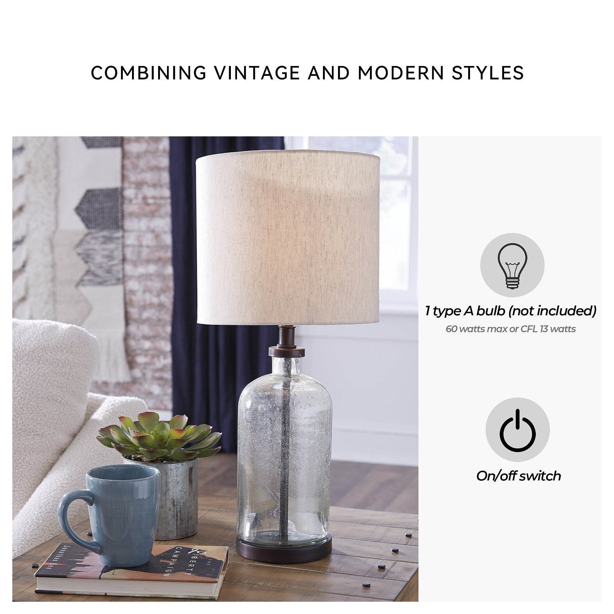 Lampe de table moderne en verre Bandile de style ferme – 10 l x 10 p x 22 h