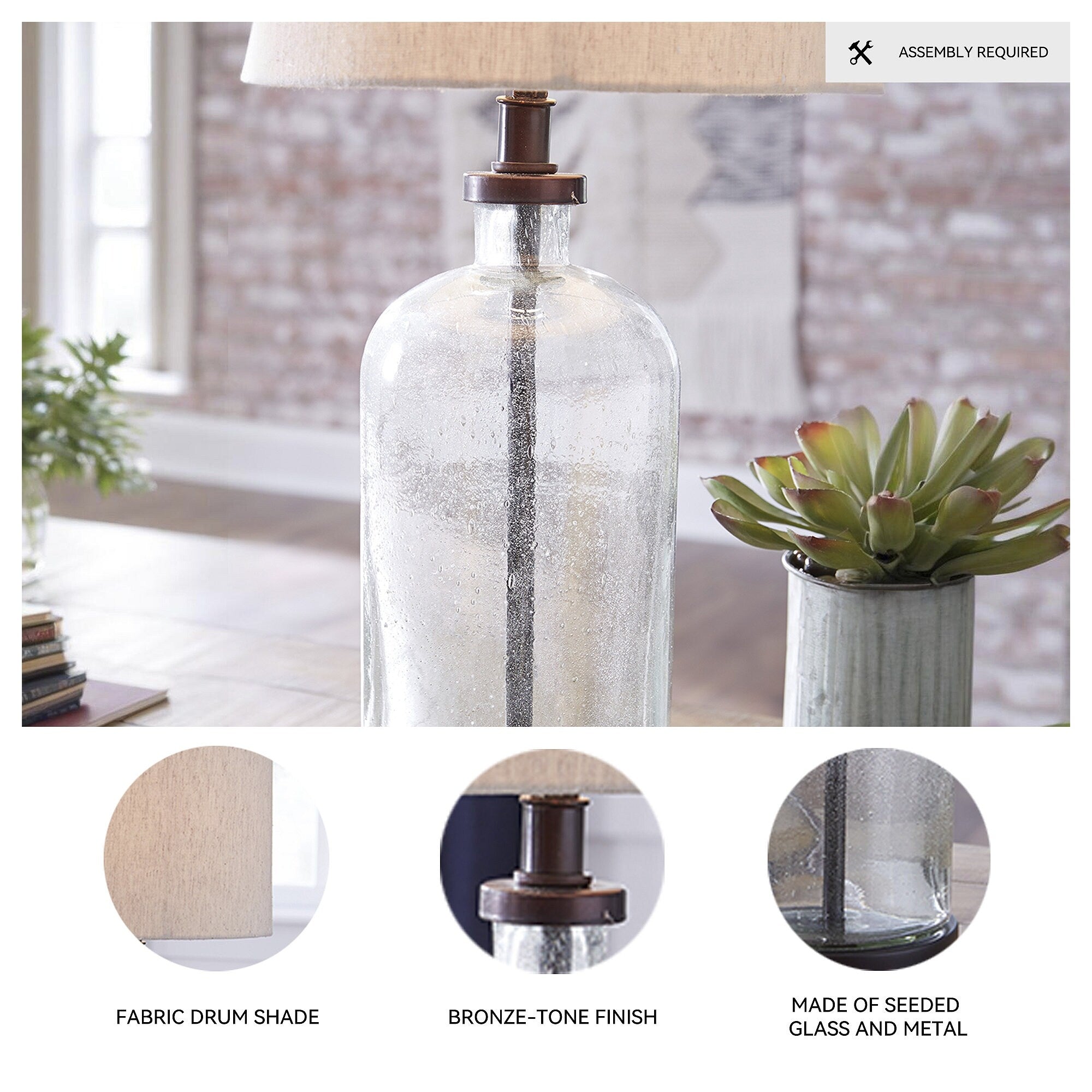 Lampe de table moderne en verre Bandile de style ferme – 10 l x 10 p x 22 h