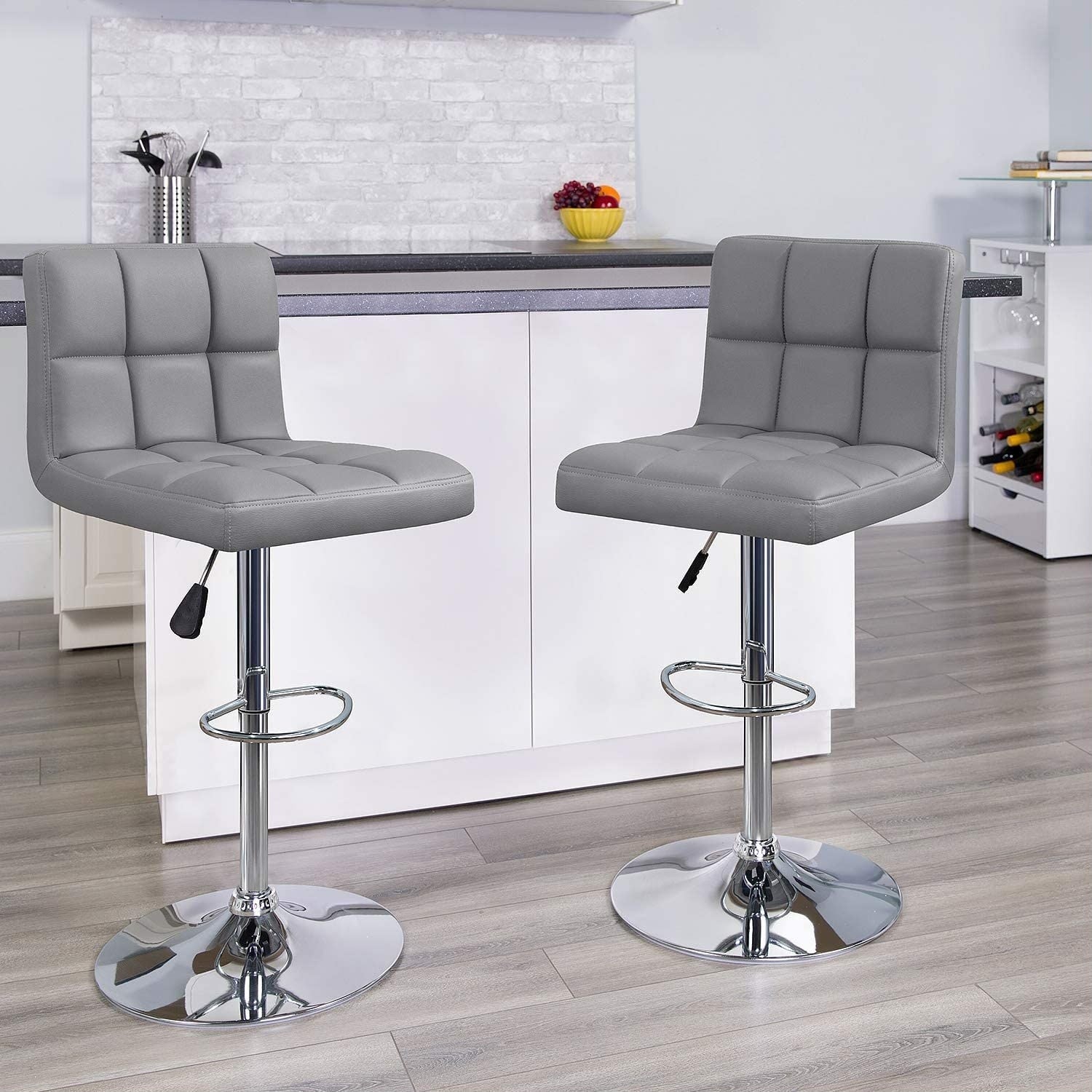 Lot de 2 tabourets de bar réglables et pivotants en cuir PU
