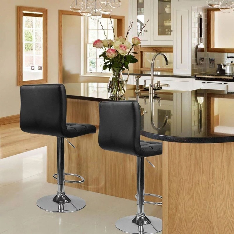 Lot de 2 tabourets de bar réglables et pivotants en cuir PU