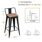 Lot de 4 tabourets de bar industriels en métal avec dossier et assise en bois