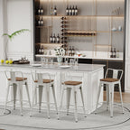Lot de 4 tabourets de bar industriels en métal avec dossier et assise en bois