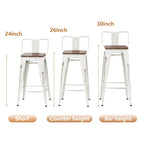 Lot de 4 tabourets de bar industriels en métal avec dossier et assise en bois