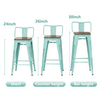 Lot de 4 tabourets de bar industriels en métal avec dossier et assise en bois