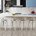 Lot de 4 tabourets de bar industriels en métal avec dossier et assise en bois