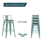 Lot de 4 tabourets de bar industriels en métal avec dossier et assise en bois
