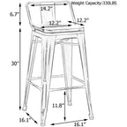 Lot de 4 tabourets de bar industriels en métal avec dossier et assise en bois
