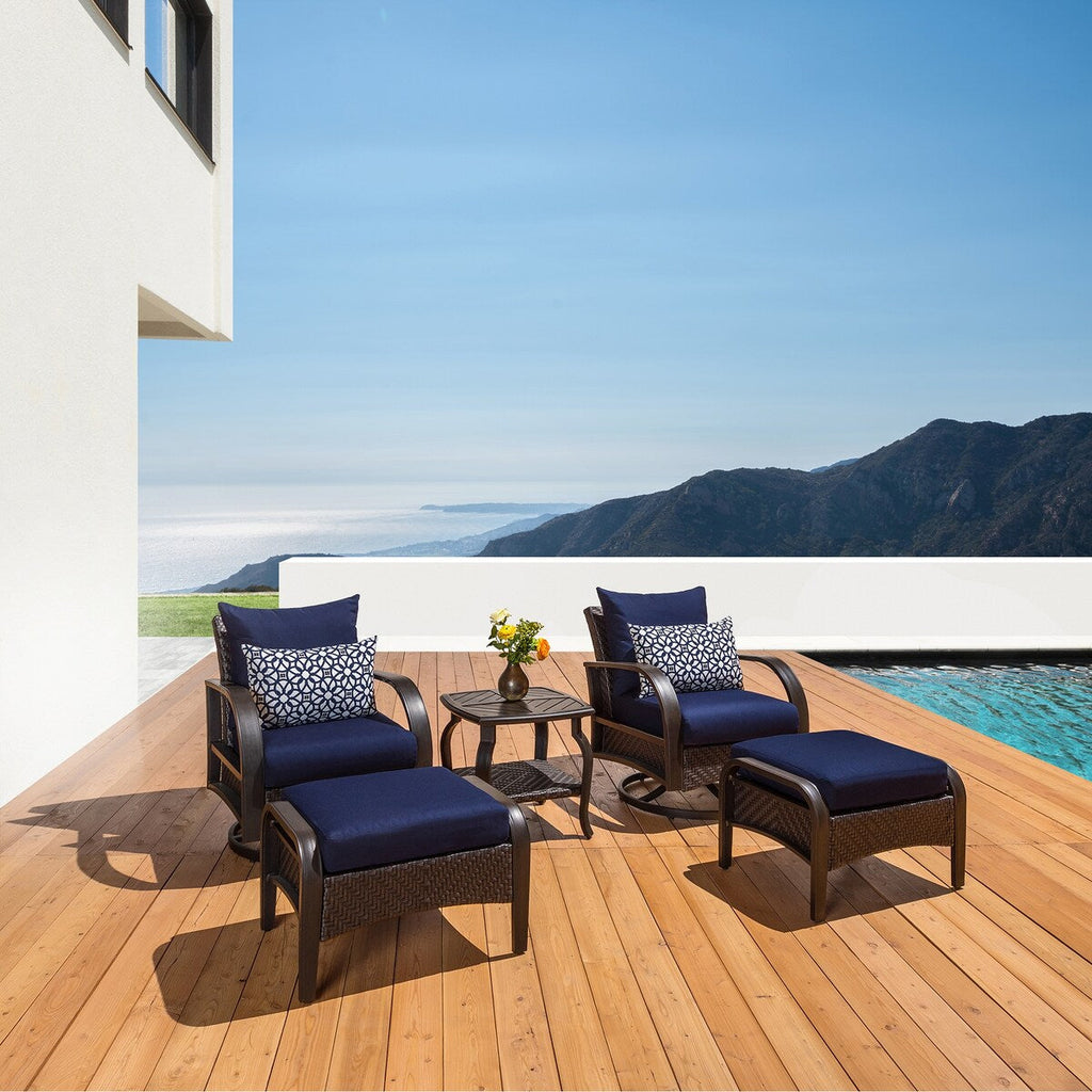 Ensemble de fauteuils club et poufs d'extérieur Barcelo 5 pièces Sunbrella Motion