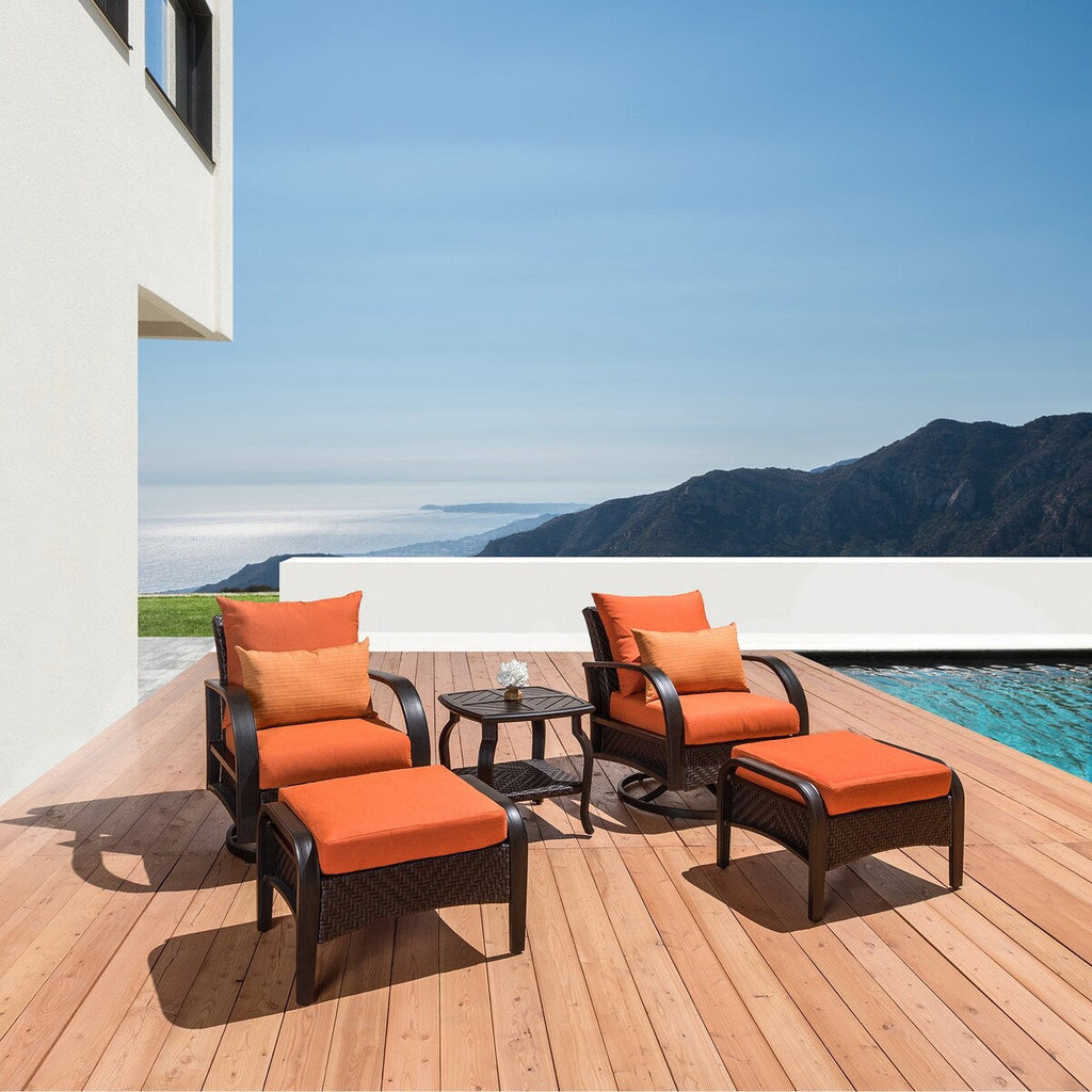 Ensemble de fauteuils club et poufs d'extérieur Barcelo 5 pièces Sunbrella Motion