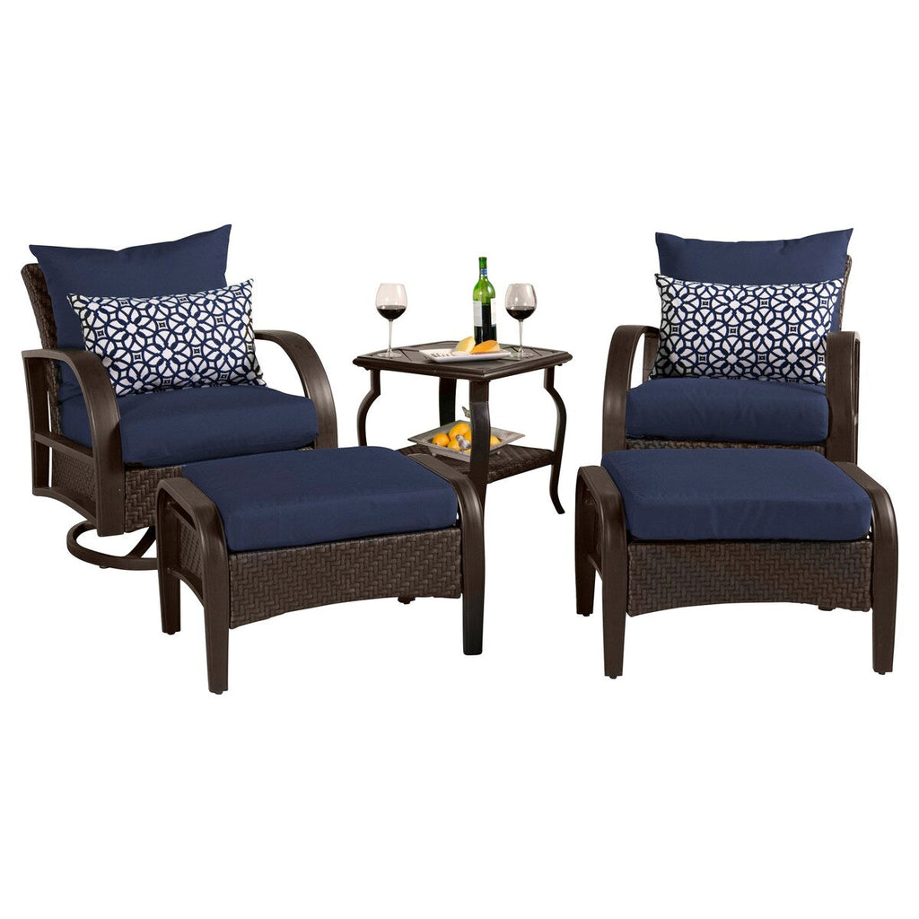 Ensemble de fauteuils club et poufs d'extérieur Barcelo 5 pièces Sunbrella Motion