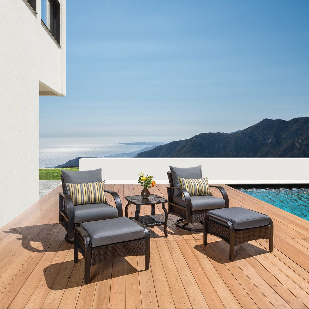 Ensemble de fauteuils club et poufs d'extérieur Barcelo 5 pièces Sunbrella Motion