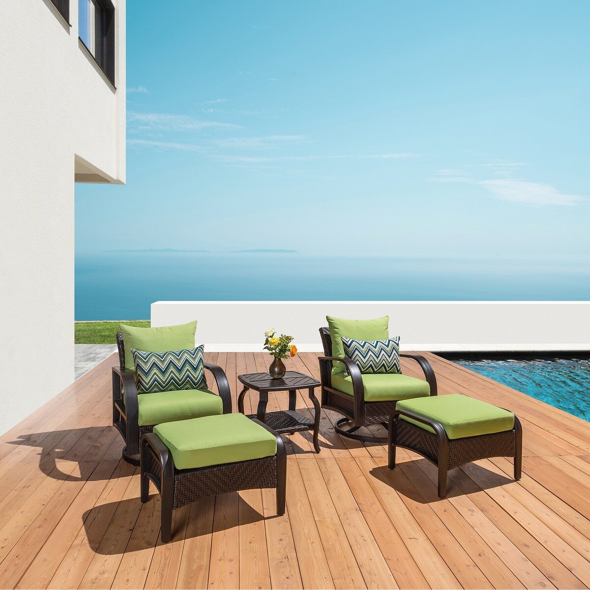 Ensemble de fauteuils club et poufs d'extérieur Barcelo 5 pièces Sunbrella Motion