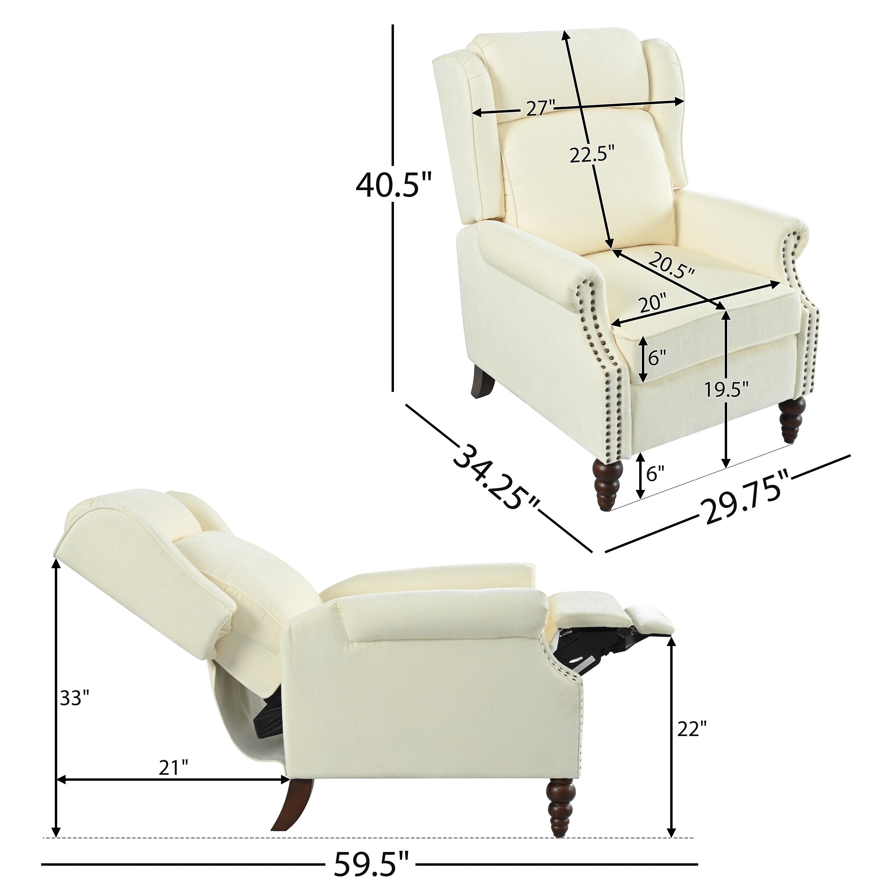 Fauteuil inclinable rembourré Barnn avec dossier à oreilles par Christopher Knight Home
