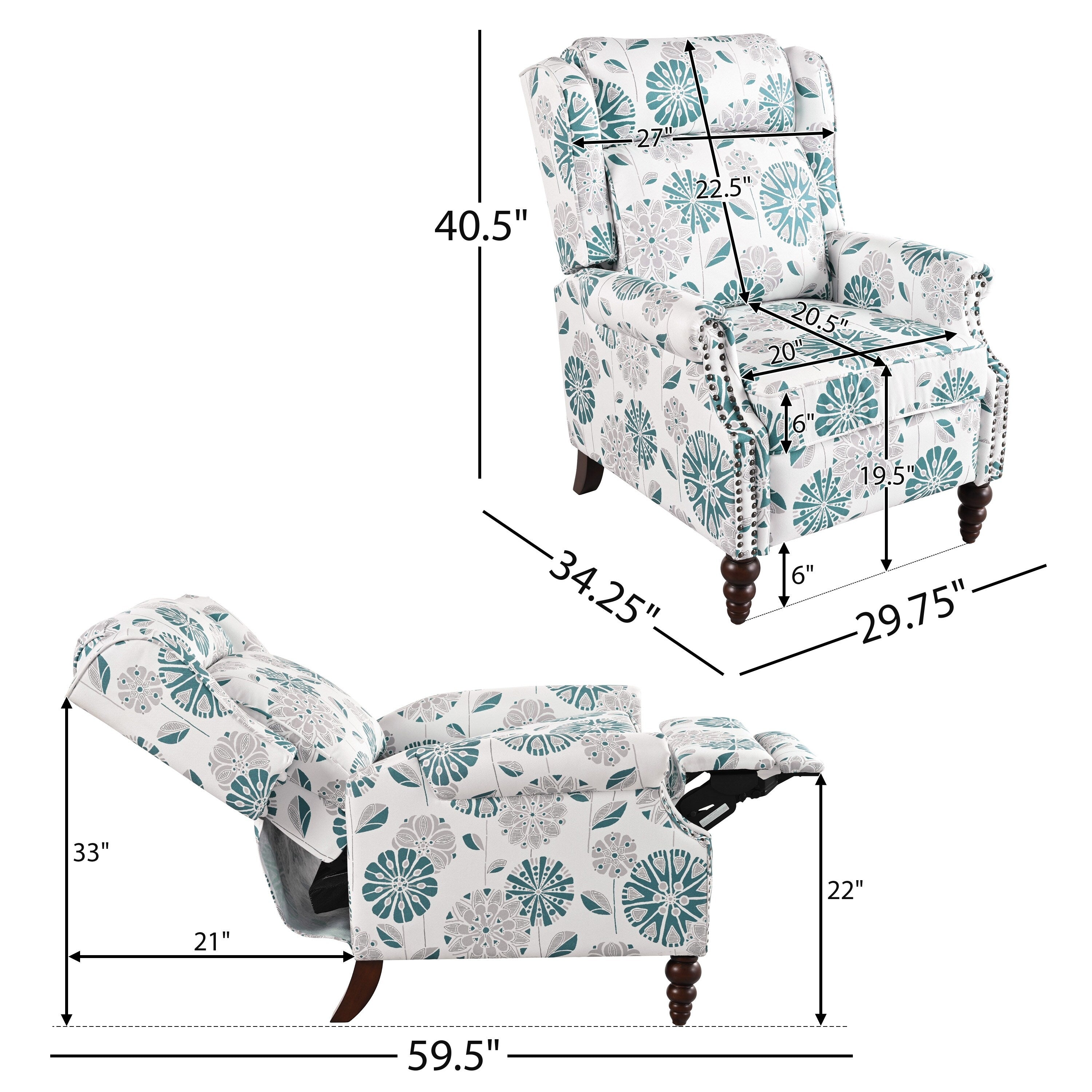 Fauteuil inclinable rembourré Barnn avec dossier à oreilles par Christopher Knight Home