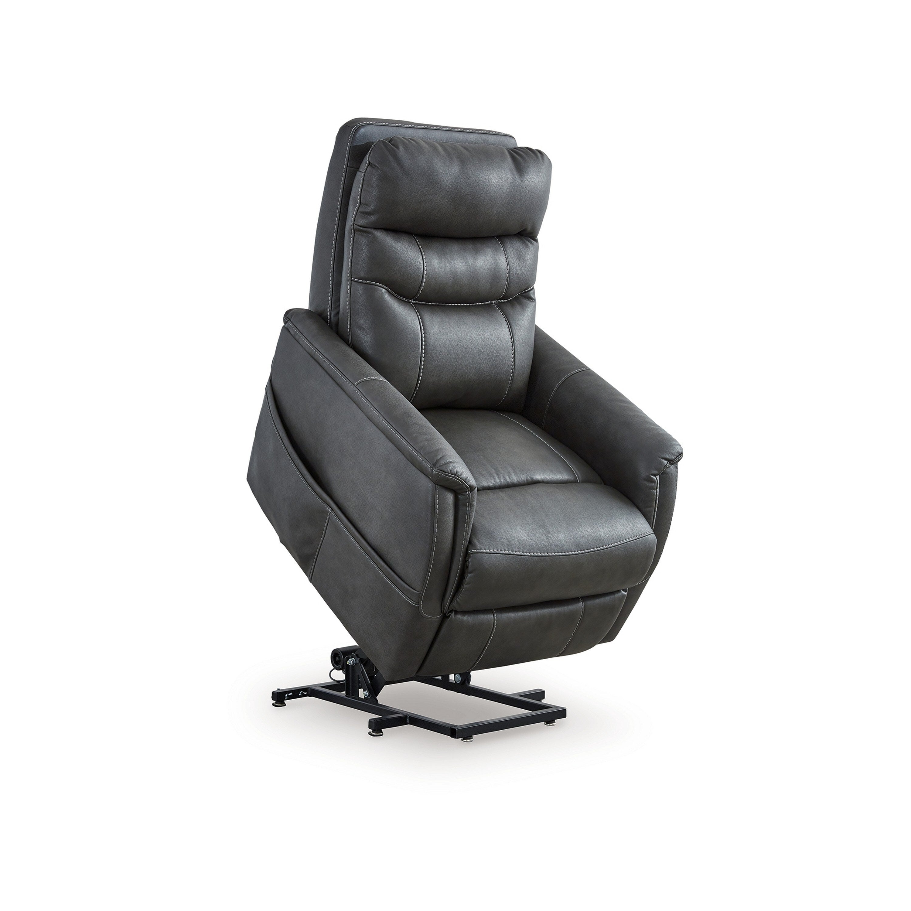 Fauteuil inclinable électrique Barrett, similicuir gris foncé, dossier coussiné