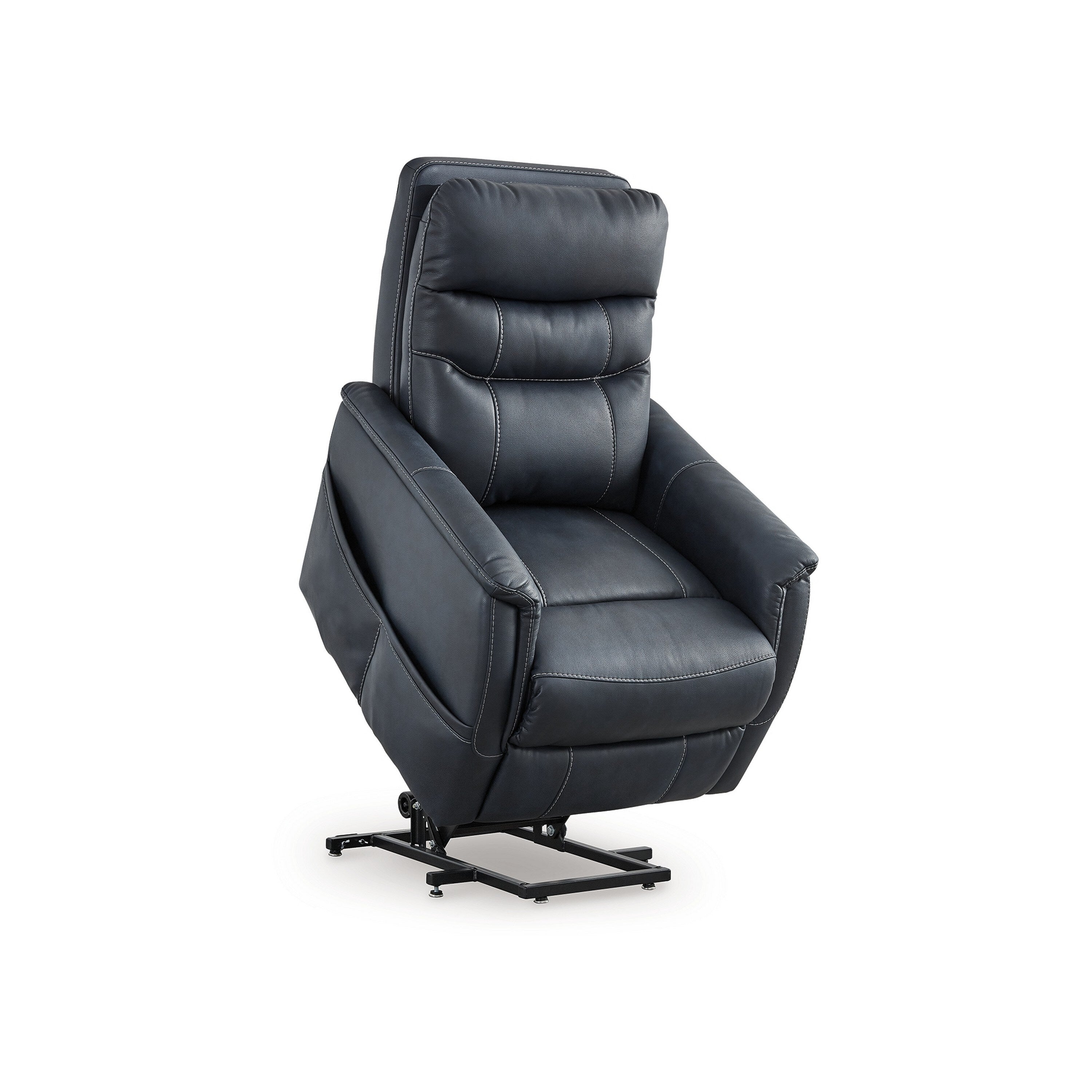 Fauteuil inclinable électrique Barrett, similicuir bleu marine, dossier coussiné