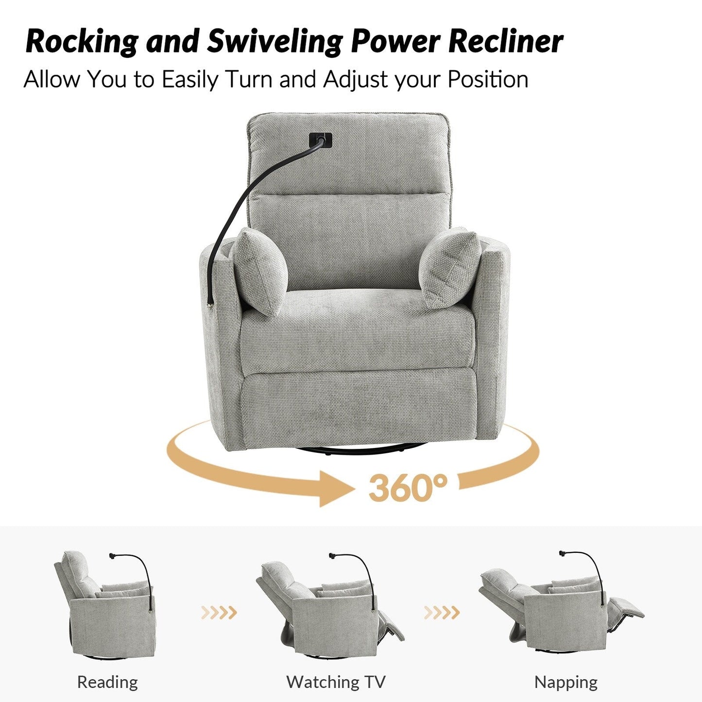 Fauteuil inclinable pivotant et électrique Barry Modern 38 avec ports USB par HULALA HOME