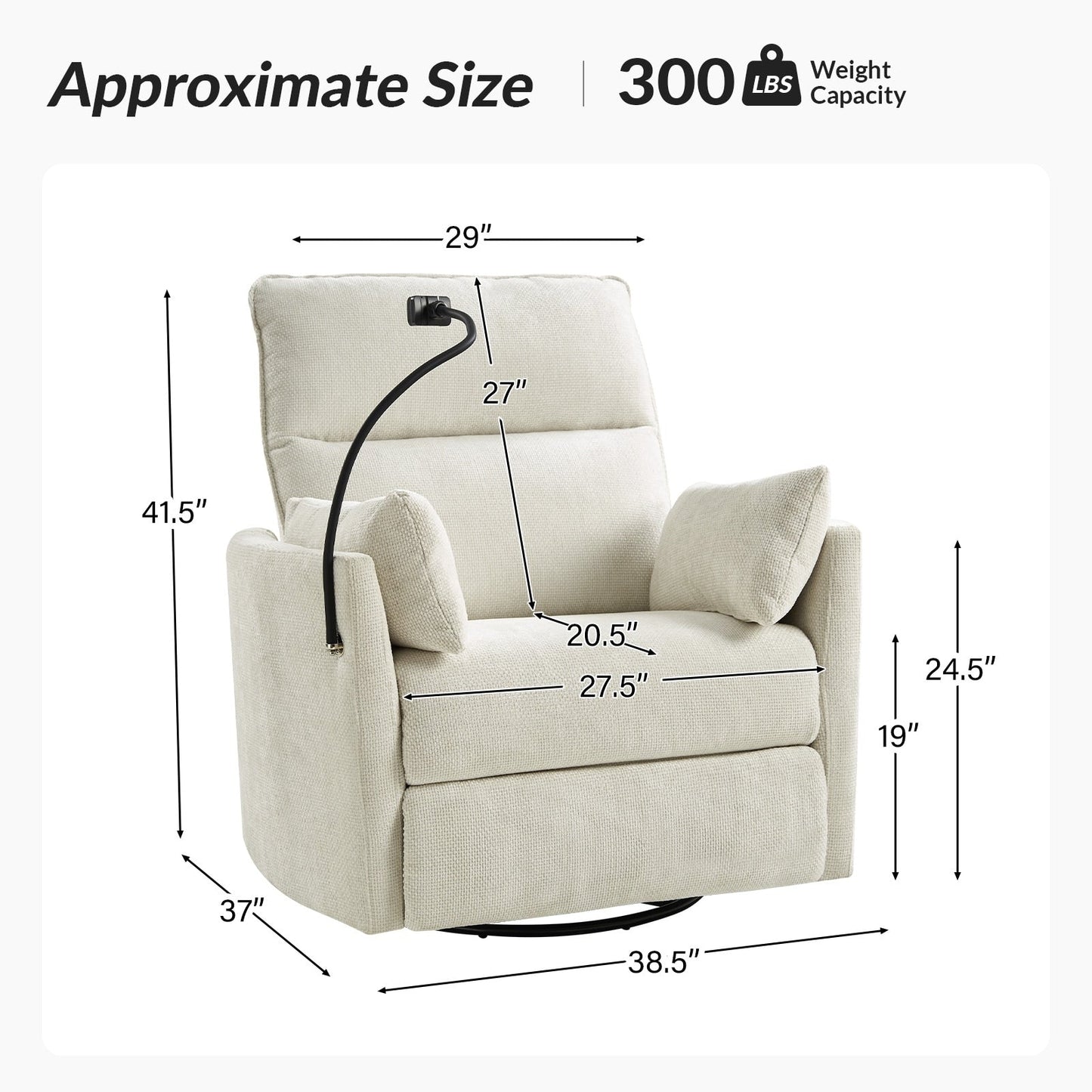 Fauteuil inclinable pivotant et électrique Barry Modern 38 avec ports USB par HULALA HOME
