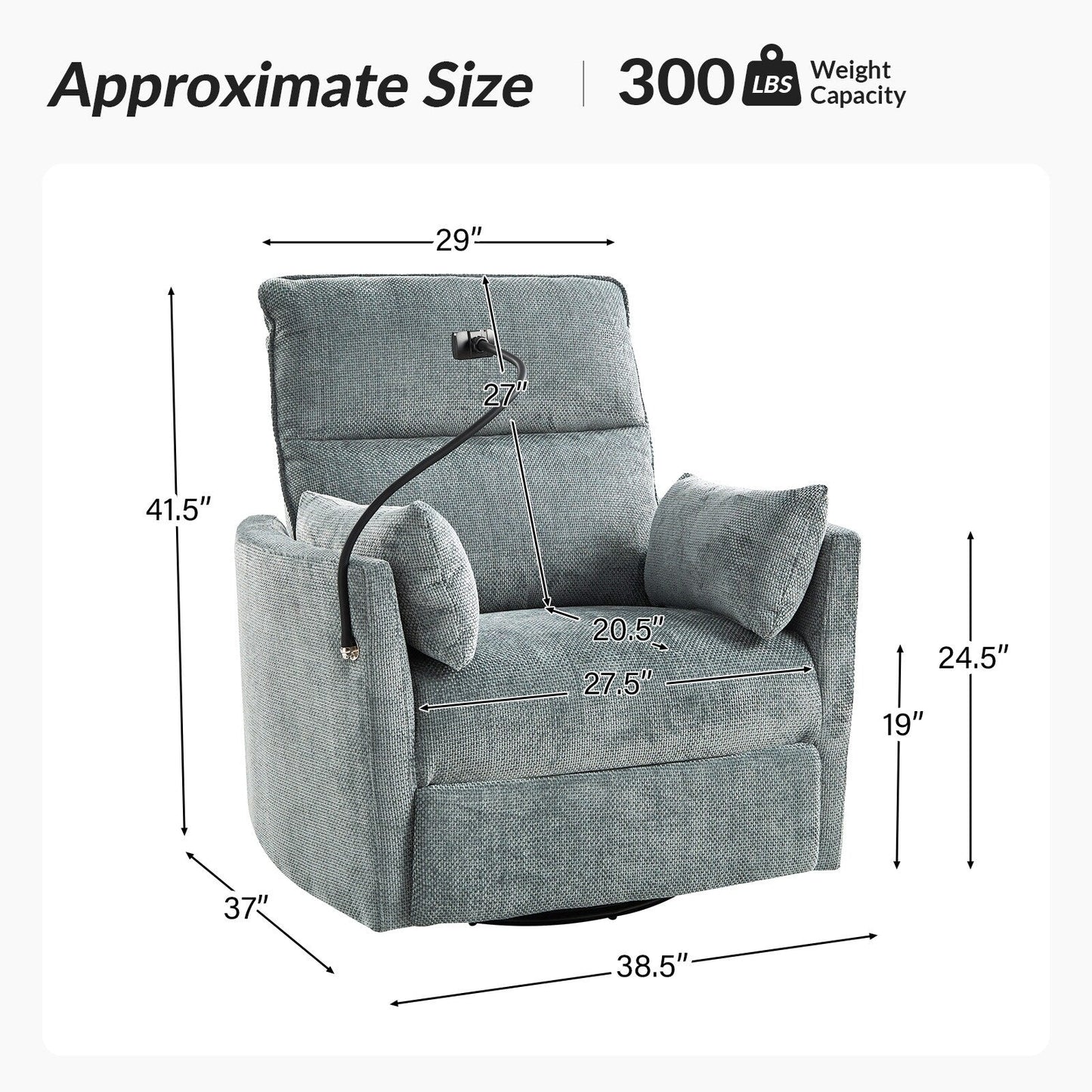 Fauteuil inclinable pivotant et électrique Barry Modern 38 avec ports USB par HULALA HOME