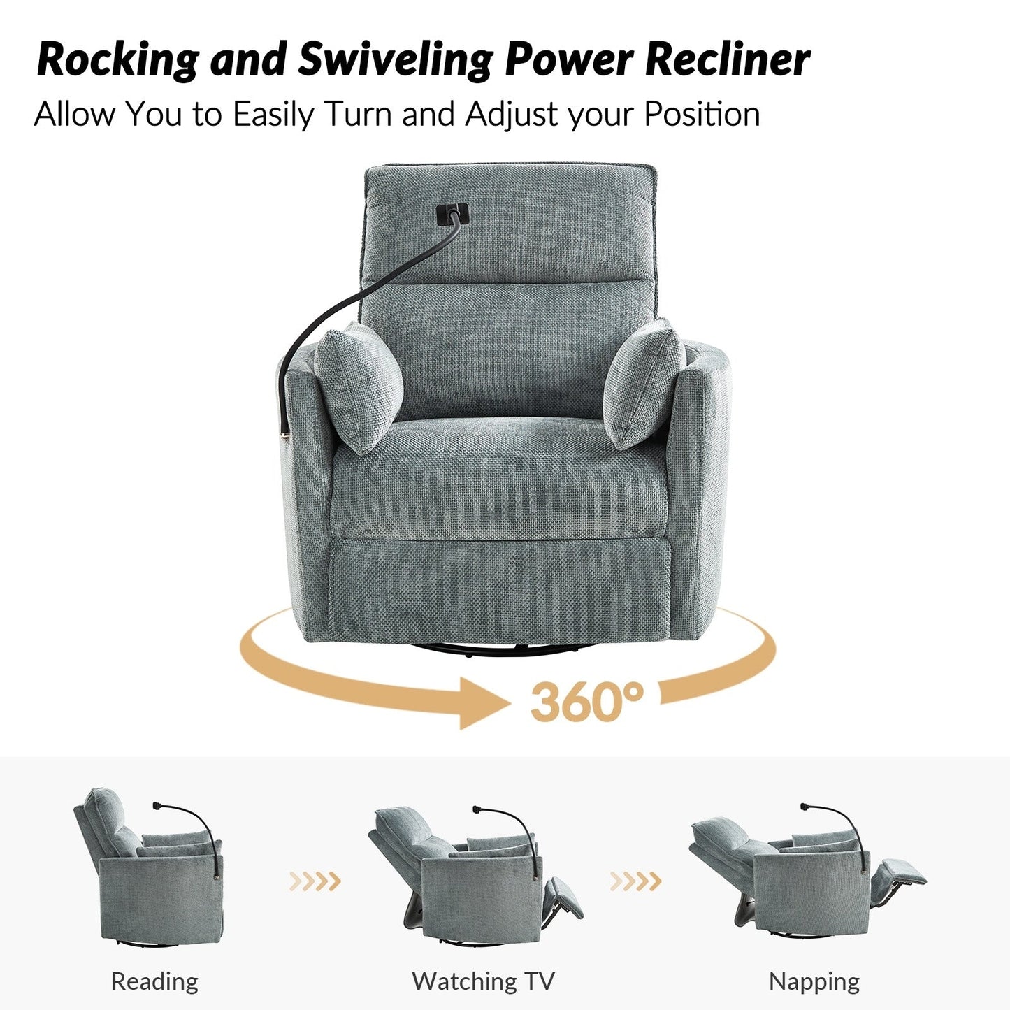 Fauteuil inclinable pivotant et électrique Barry Modern 38 avec ports USB par HULALA HOME