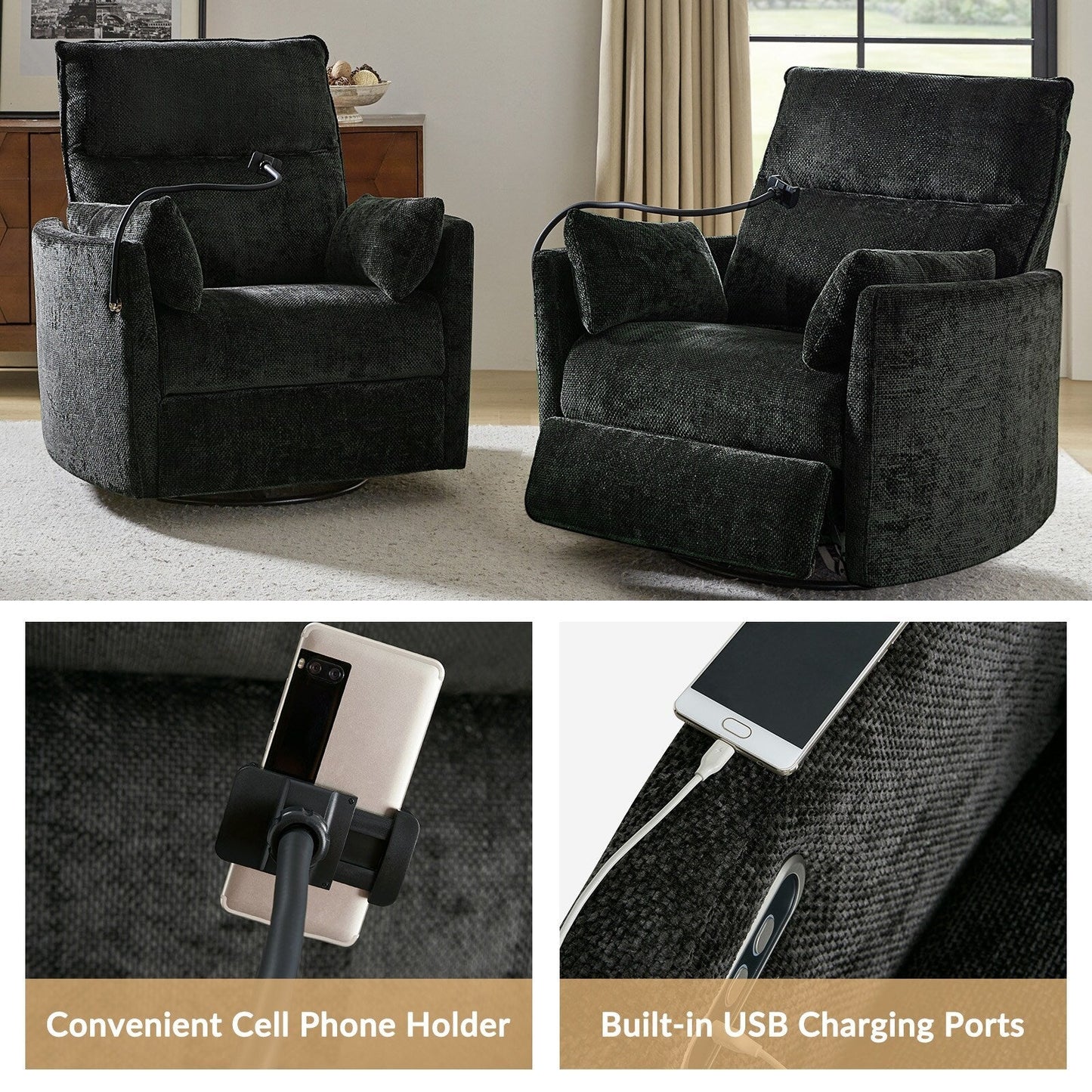 Fauteuil inclinable pivotant et électrique Barry Modern 38 avec ports USB par HULALA HOME