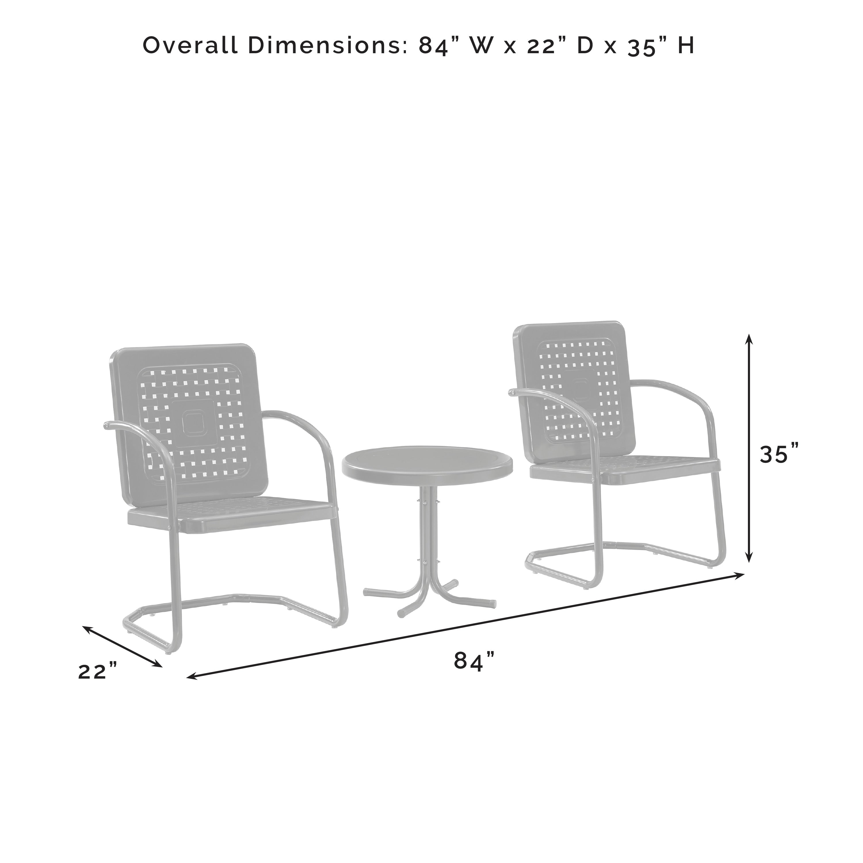 Ensemble de chaises d'extérieur Crosley Bates 3 pièces - 84 L x 22 P x 35 H