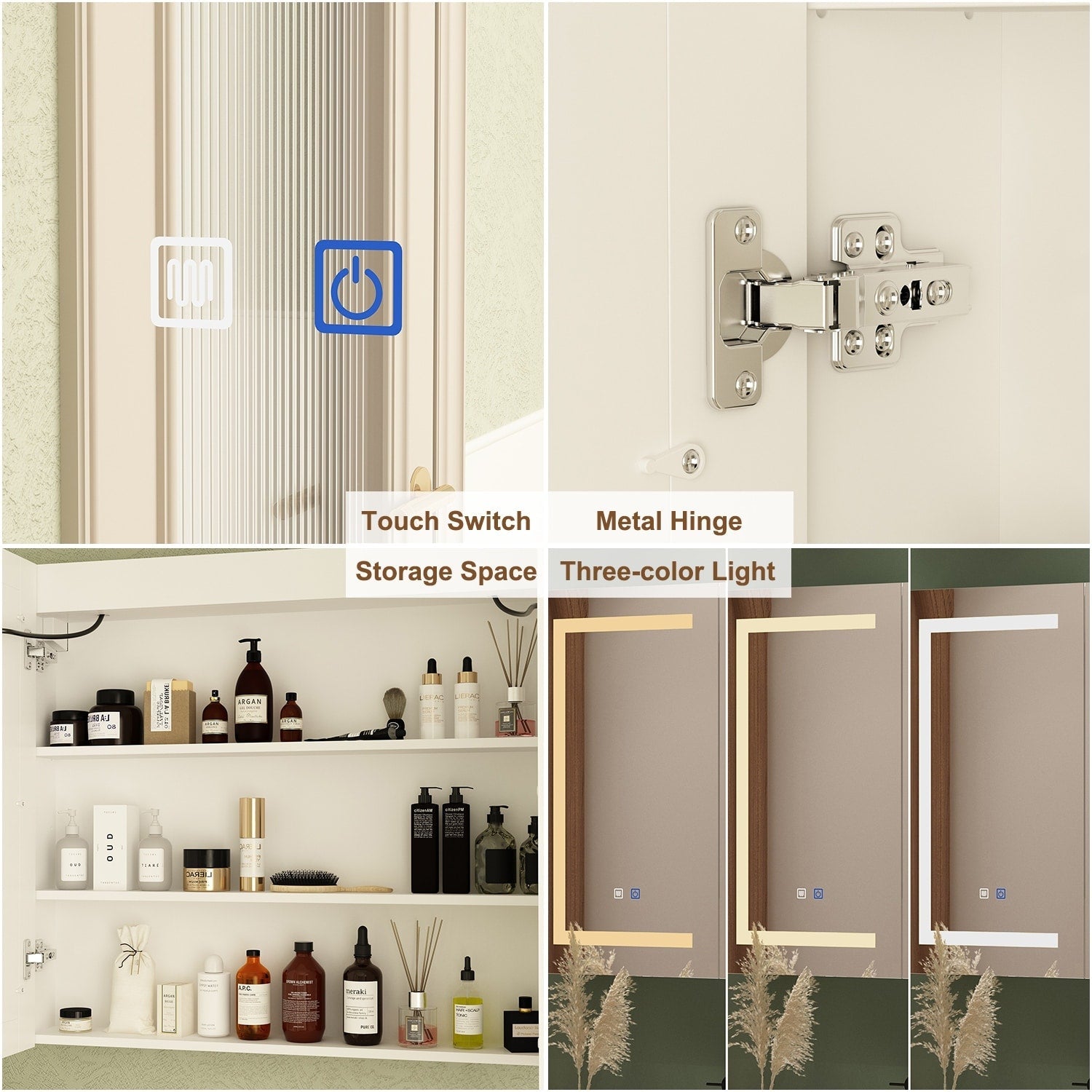 Armoire à pharmacie de salle de bain avec miroir LED antibuée 6 000 K, armoire murale blanche