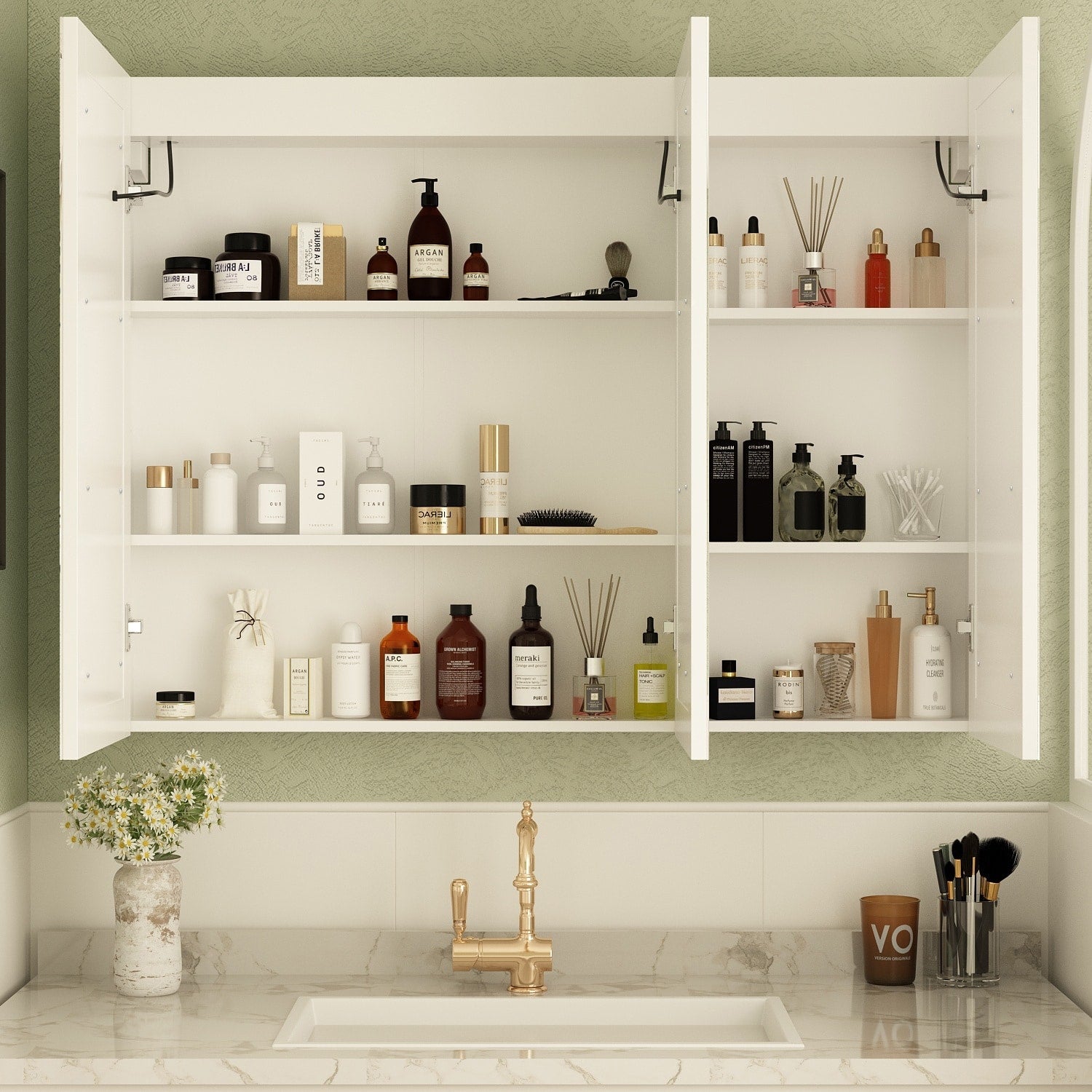 Armoire à pharmacie de salle de bain avec miroir LED antibuée 6 000 K, armoire murale blanche