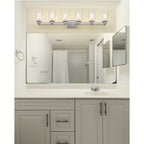 Applique murale pour salle de bain avec miroir et abat-jour en verre transparent