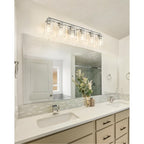 Applique murale pour salle de bain avec miroir et abat-jour en verre transparent