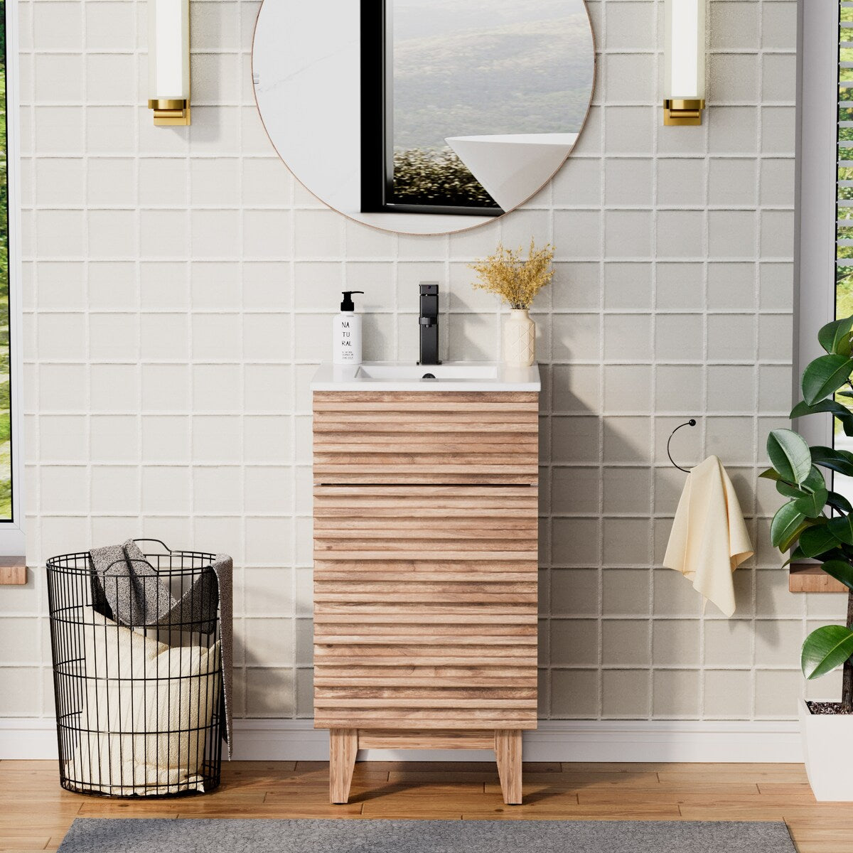 Ensemble meuble-lavabo avec robinet encastré et armoire
