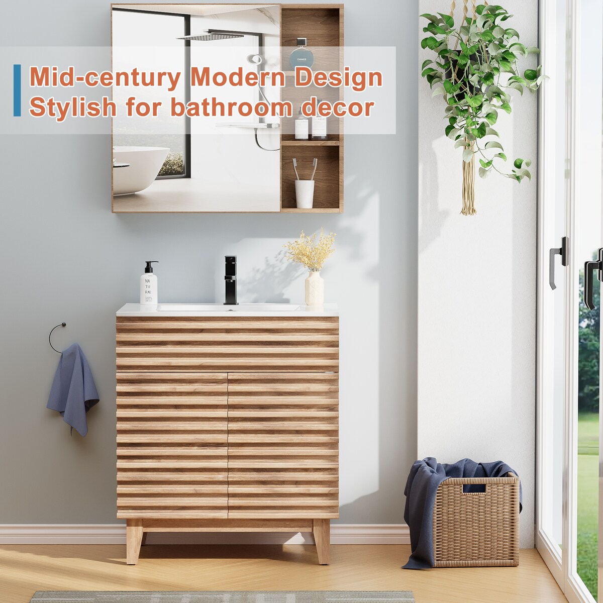 Ensemble meuble-lavabo avec robinet encastré et armoire