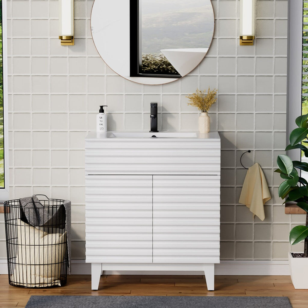 Ensemble meuble-lavabo avec robinet encastré et armoire