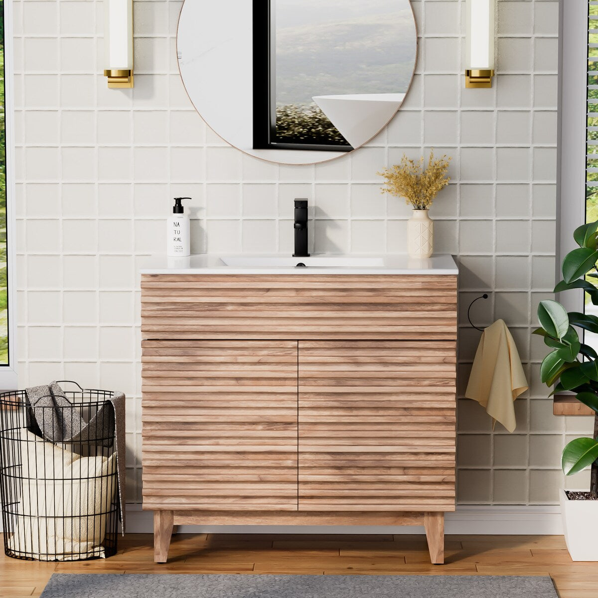 Ensemble meuble-lavabo avec robinet encastré et armoire