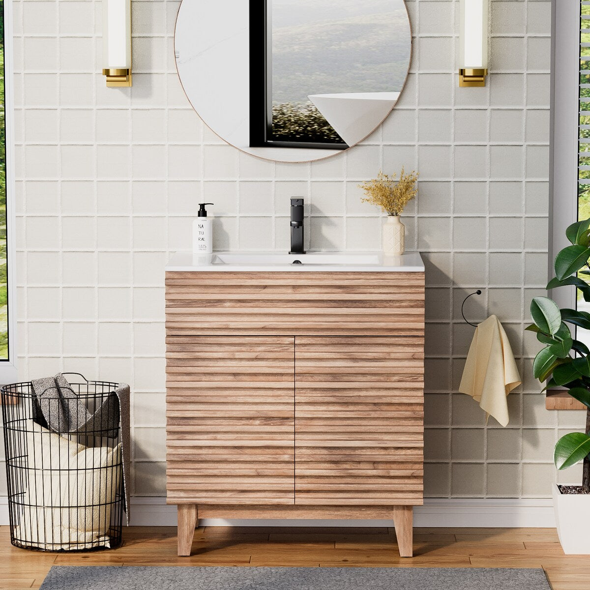 Ensemble meuble-lavabo avec robinet encastré et armoire