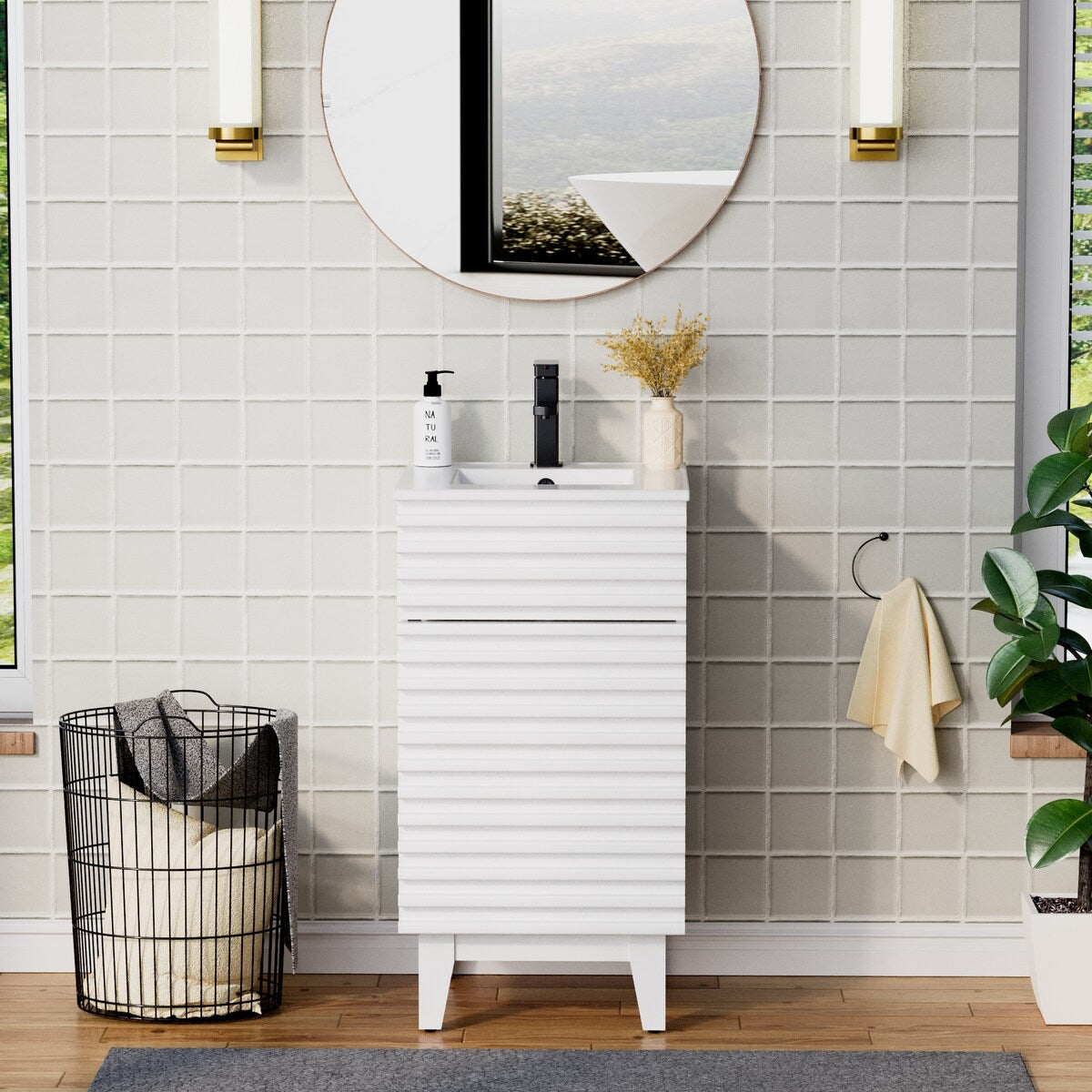 Ensemble meuble-lavabo avec robinet encastré et armoire