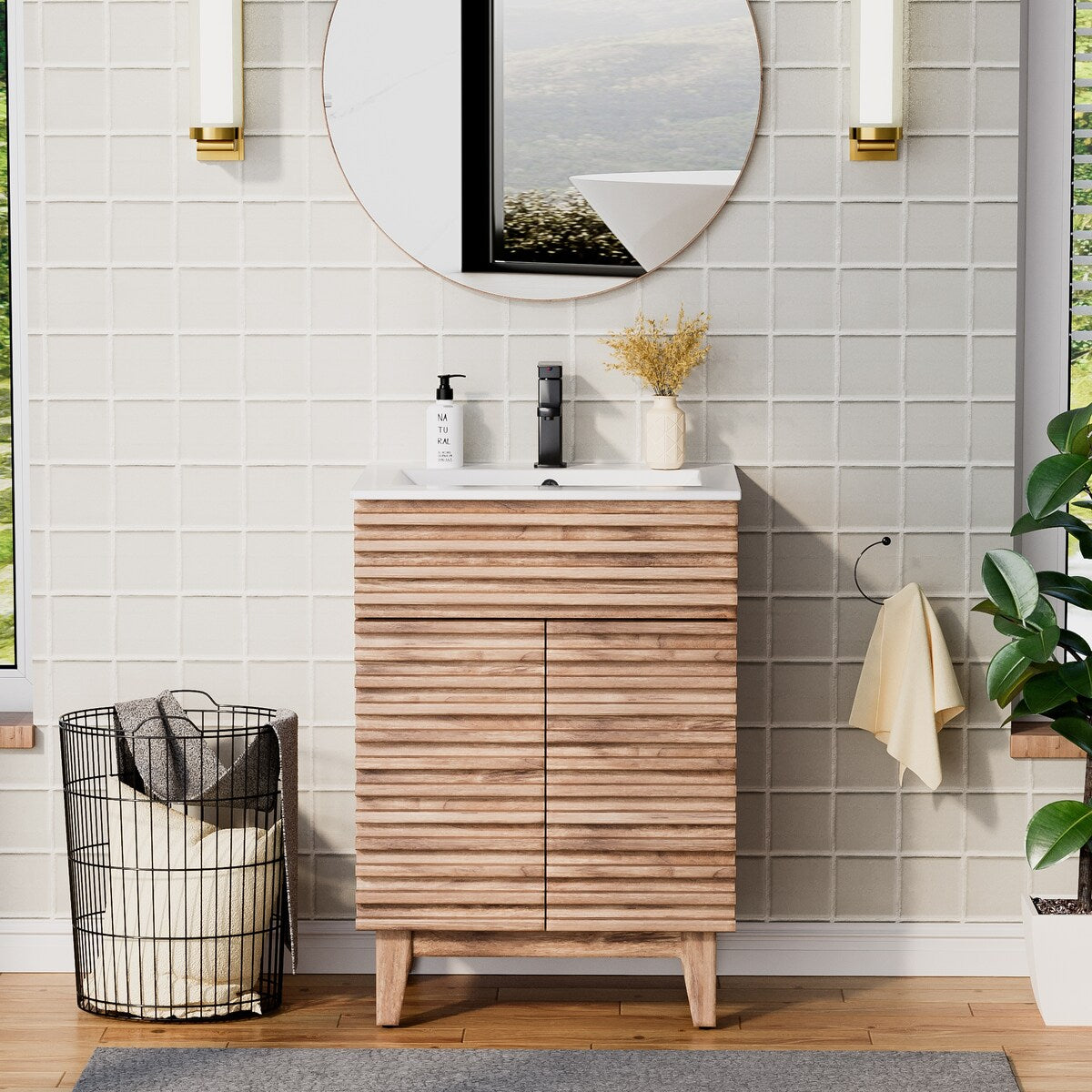 Ensemble meuble-lavabo avec robinet encastré et armoire