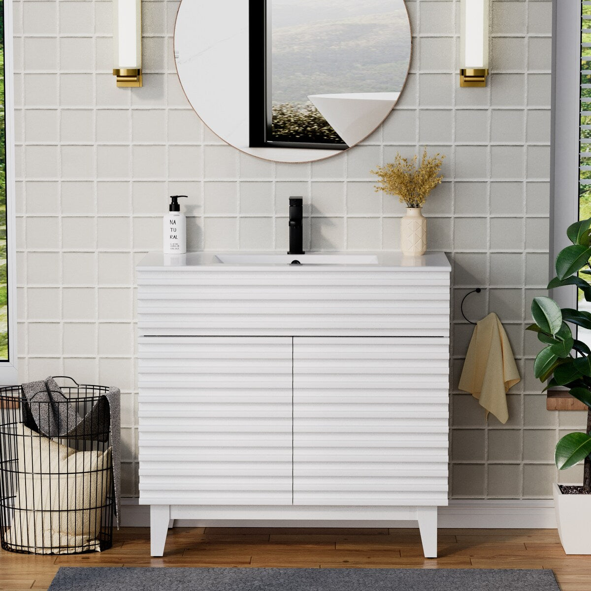 Ensemble meuble-lavabo avec robinet encastré et armoire
