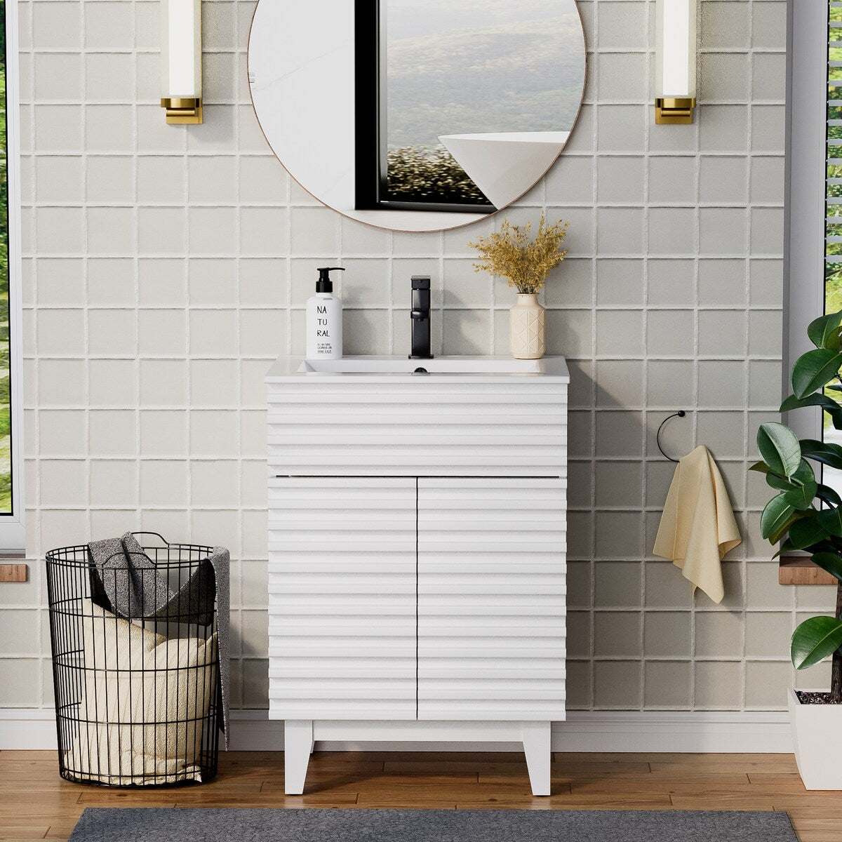 Ensemble meuble-lavabo avec robinet encastré et armoire