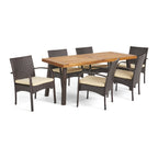 Ensemble de salle à manger d'extérieur Bavaro 7 pièces en acacia par Christopher Knight Home