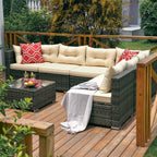 Ensemble de salon de jardin 7 pièces en osier avec canapé sectionnel et table basse et coussins Moasis